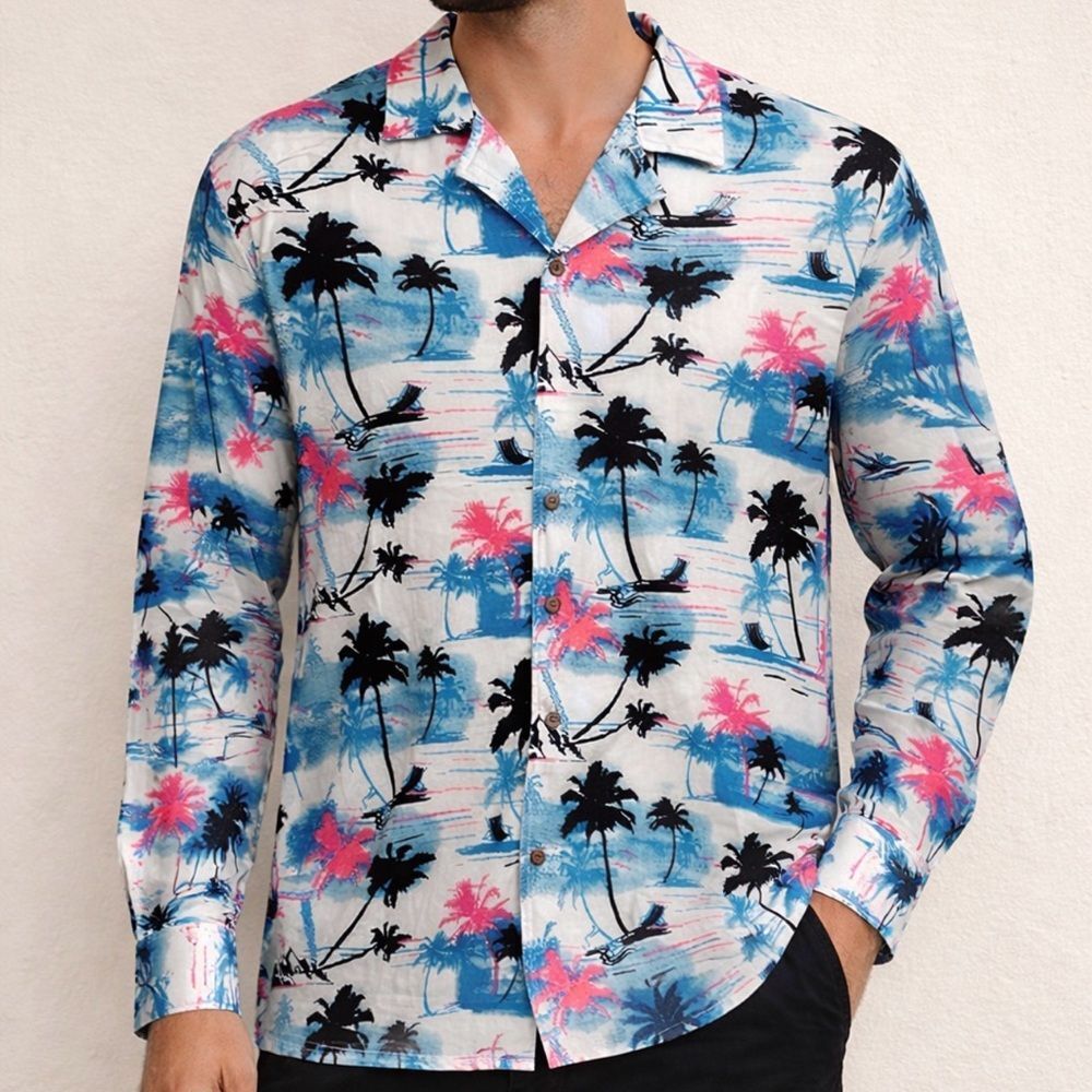 coofandy men's hawaiian tropical long sleeve button down  Shirt Size XL